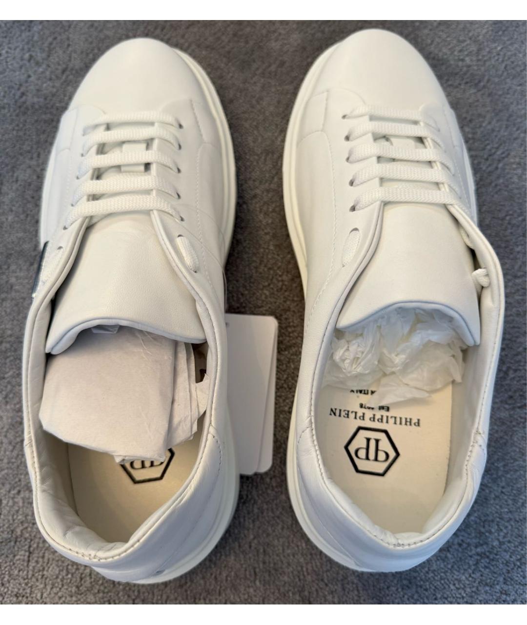 PHILIPP PLEIN Белые кожаные низкие кроссовки / кеды, фото 3