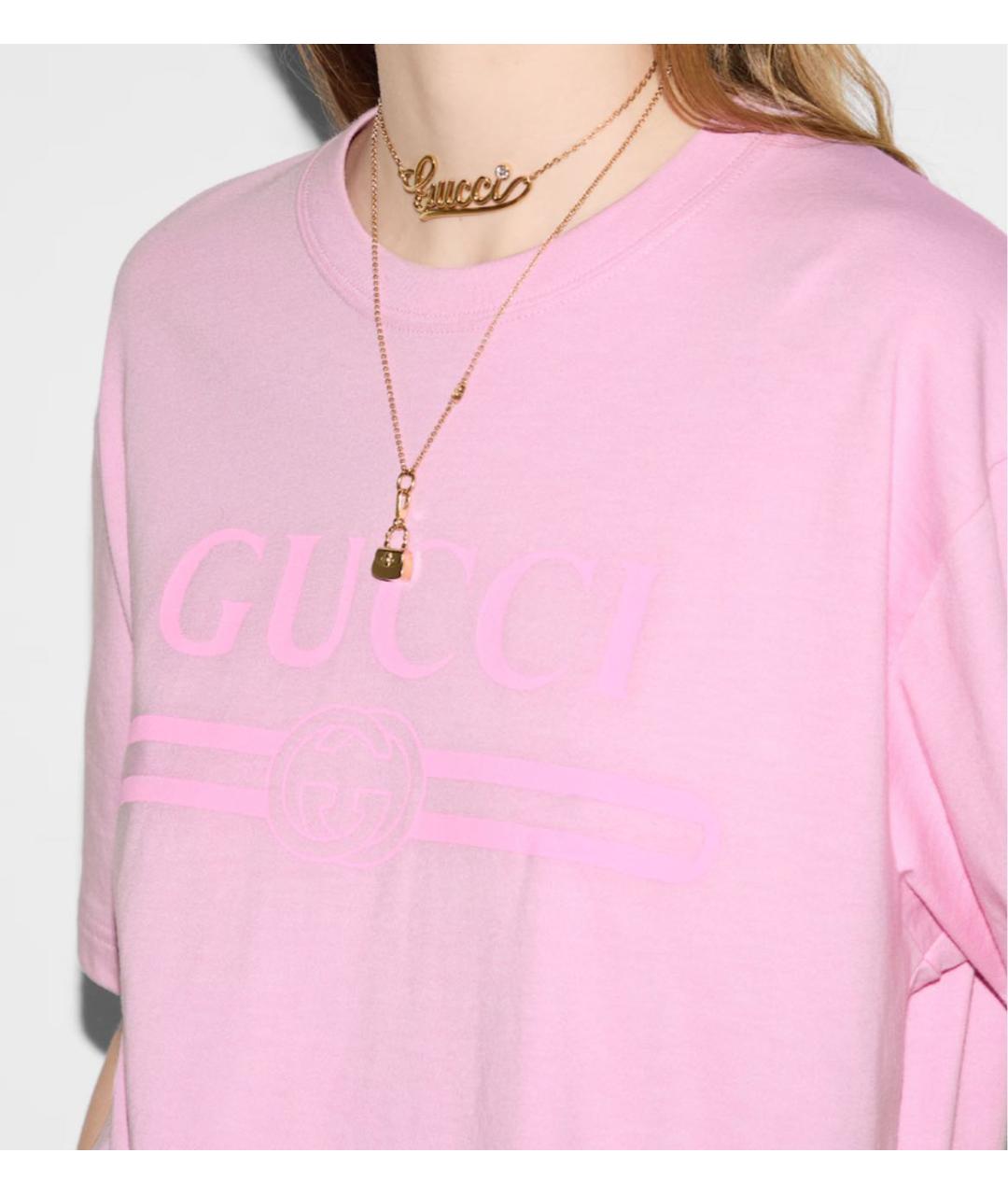GUCCI Розовая хлопковая футболка, фото 5