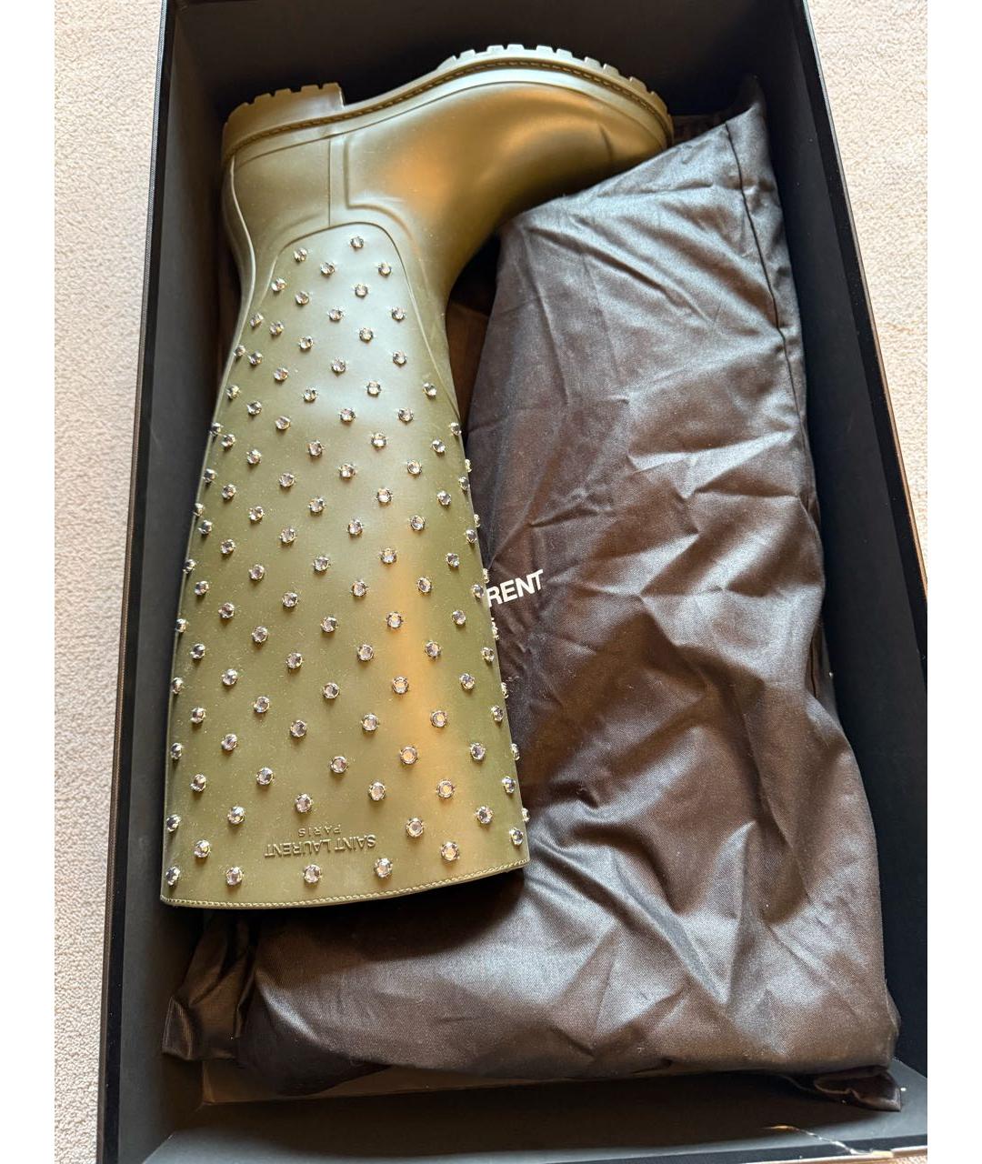 SAINT LAURENT Хаки резиновые сапоги, фото 6