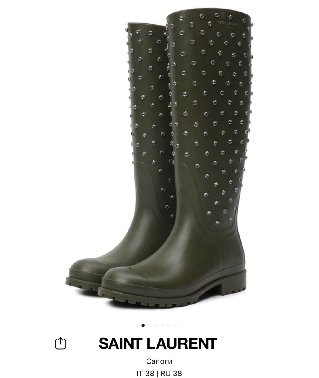 SAINT LAURENT Хаки резиновые сапоги, фото 7