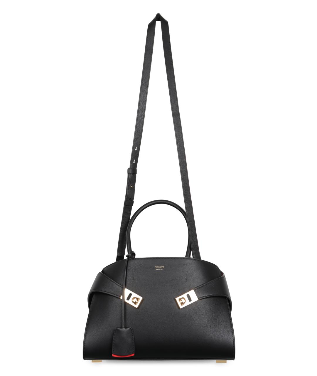 FERRAGAMO Черная кожаная сумка тоут, фото 5