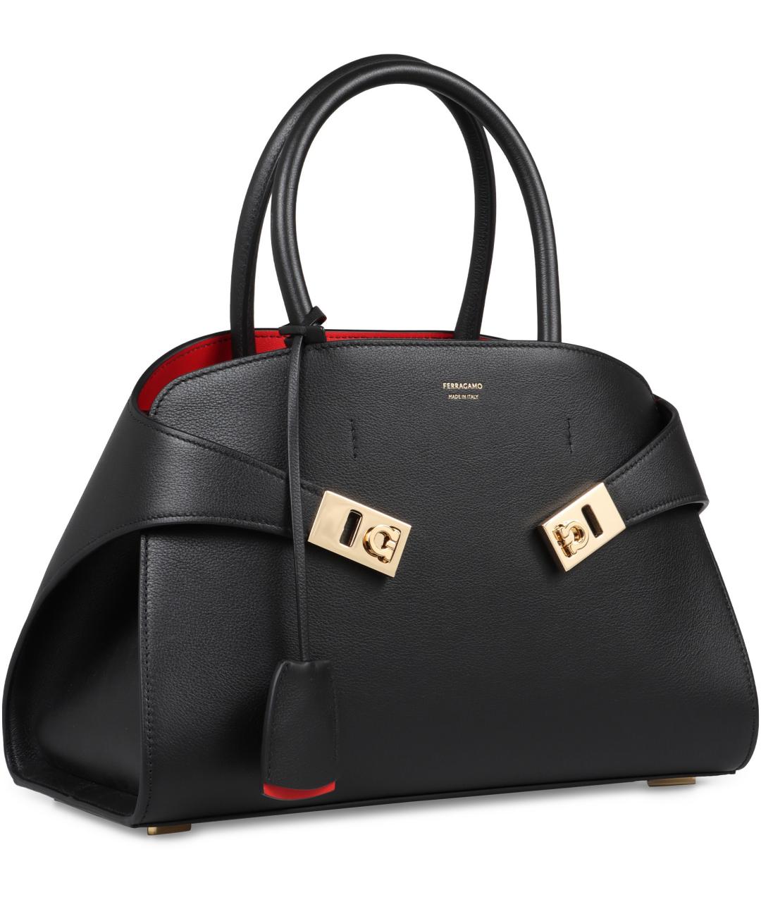 FERRAGAMO Черная кожаная сумка тоут, фото 3
