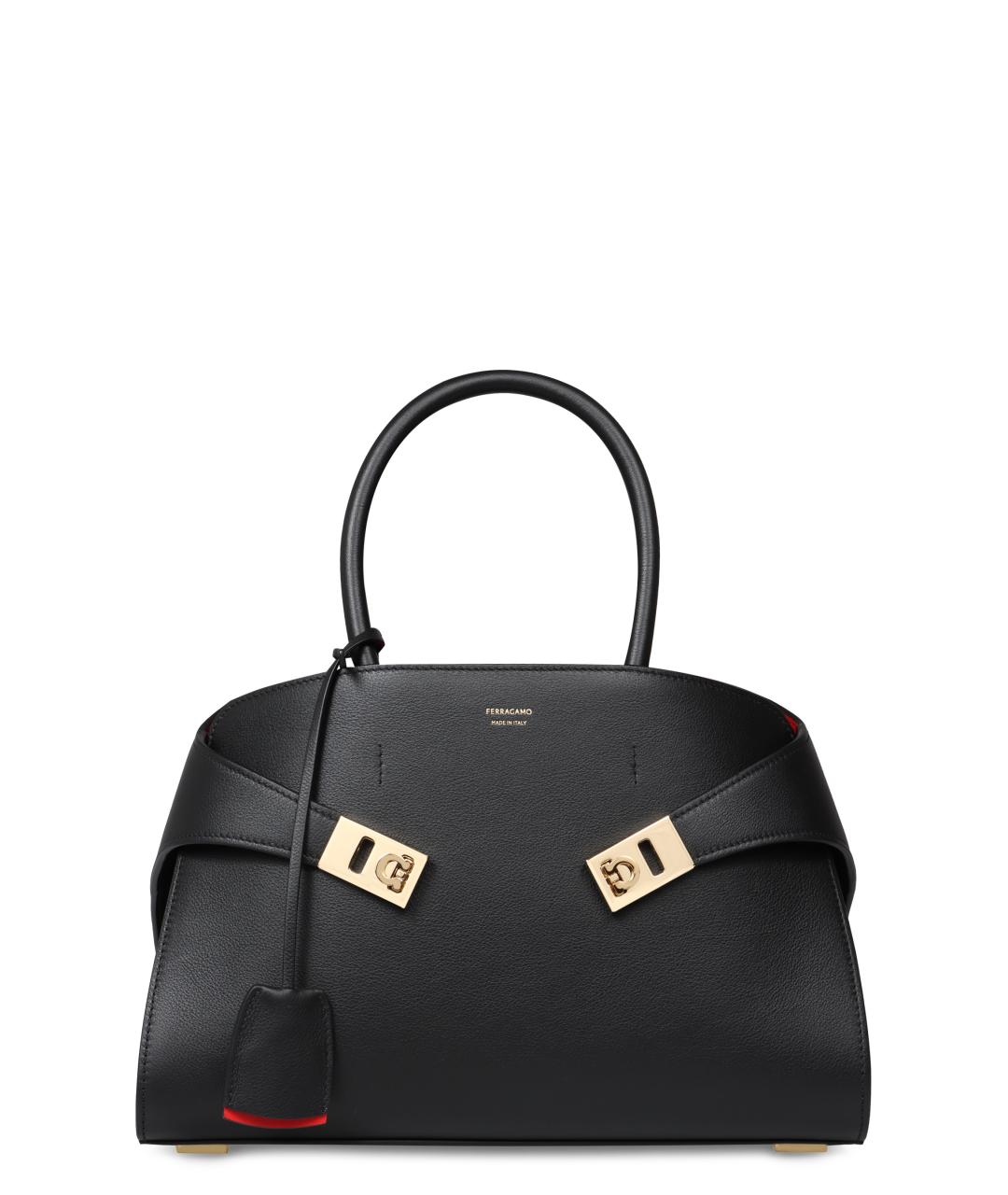 FERRAGAMO Черная кожаная сумка тоут, фото 1