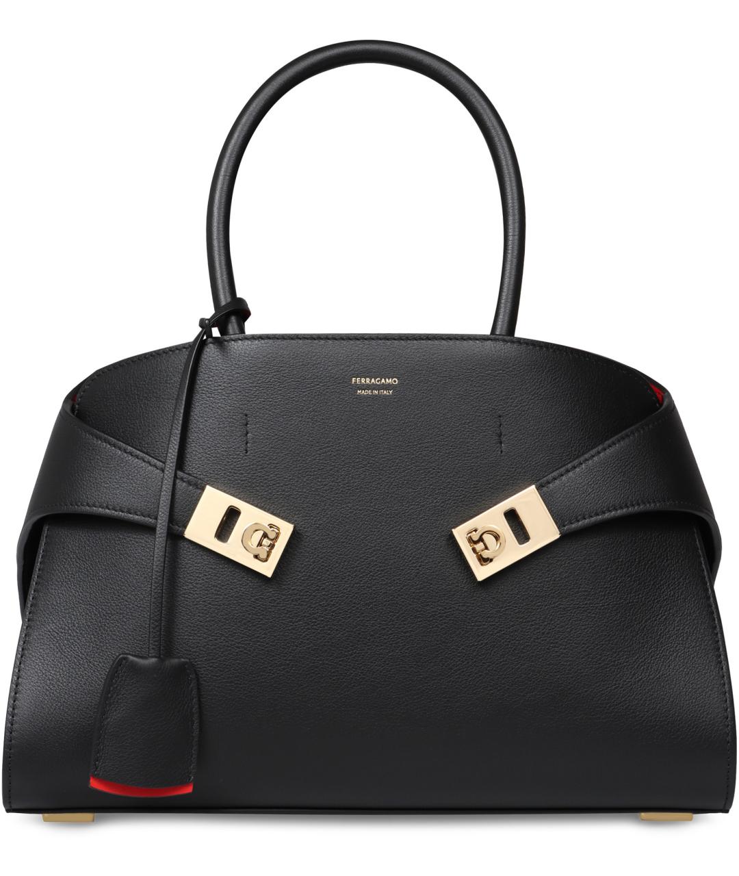FERRAGAMO Черная кожаная сумка тоут, фото 2
