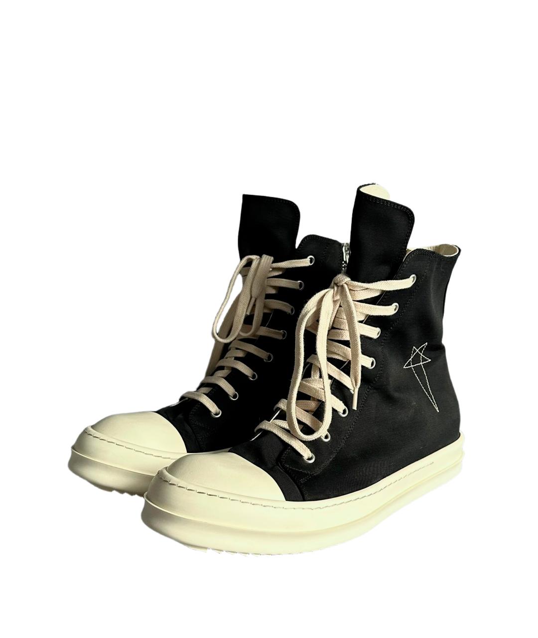 RICK OWENS DRKSHDW Черные текстильные высокие кроссовки / кеды, фото 2