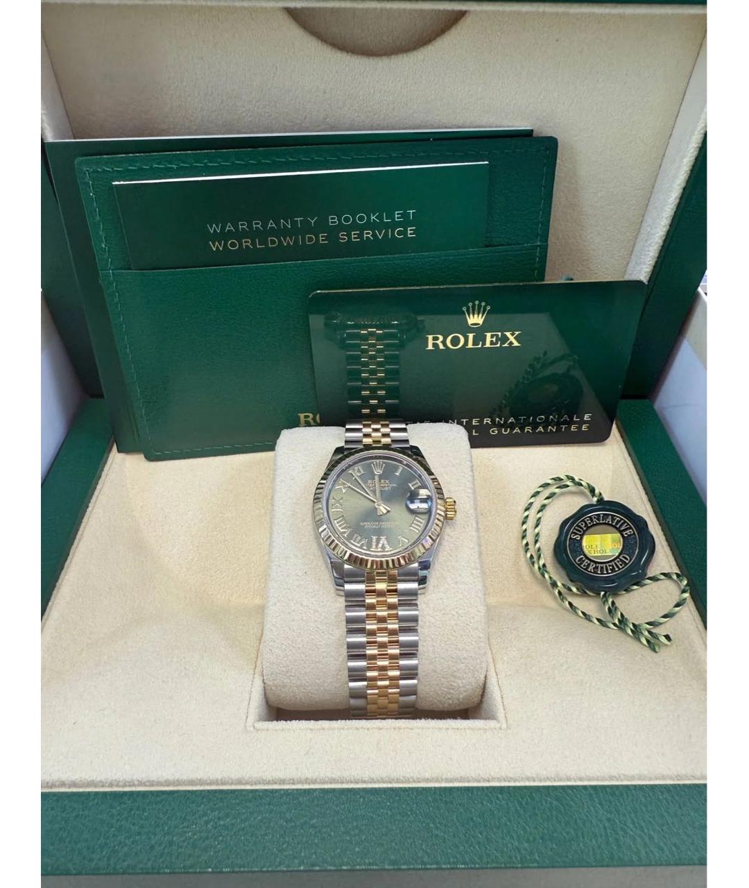 ROLEX Зеленые часы из желтого золота, фото 2