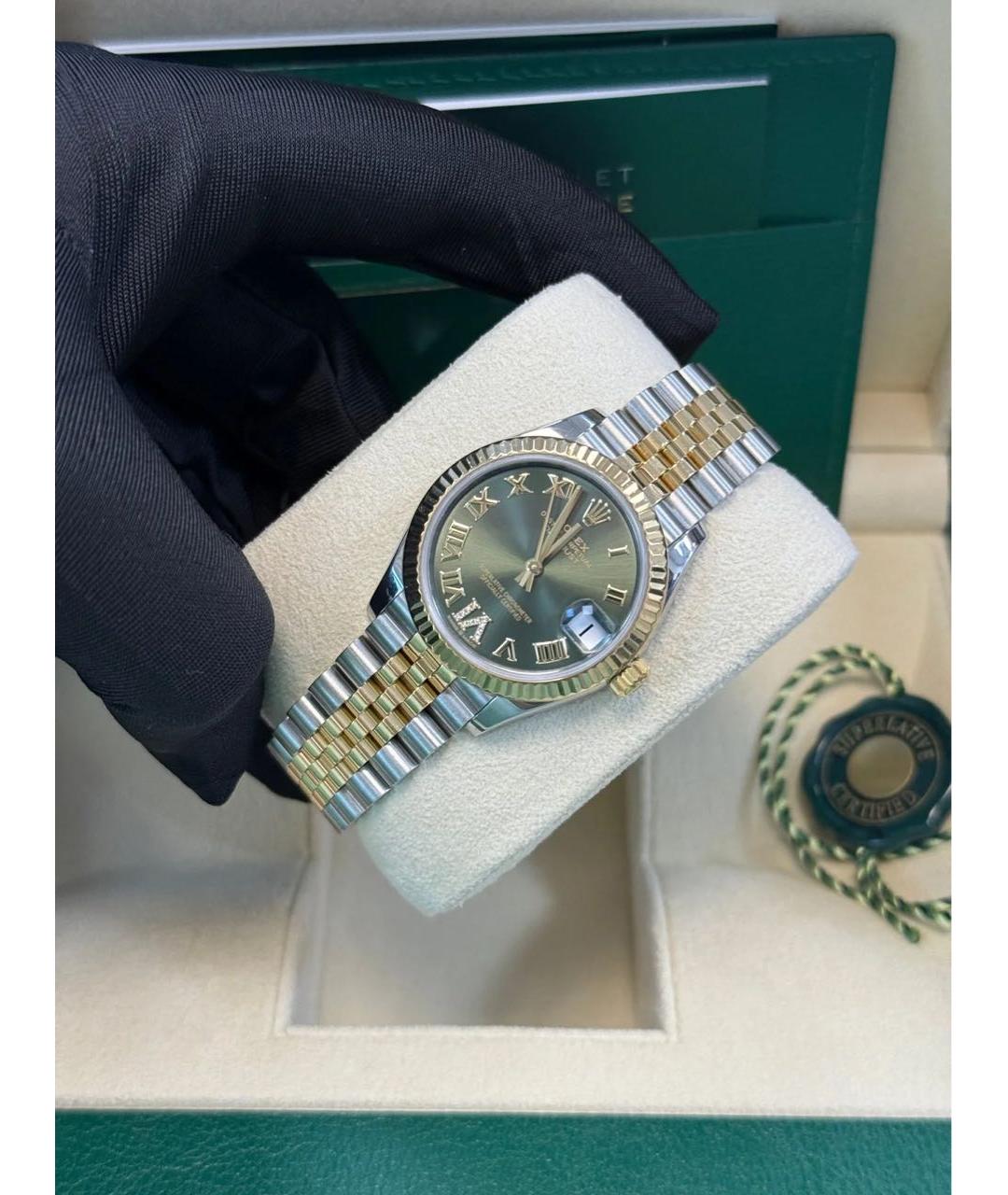 ROLEX Зеленые часы из желтого золота, фото 7