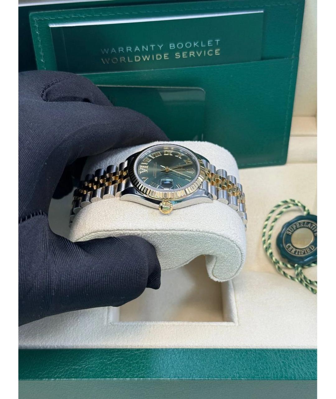 ROLEX Зеленые часы из желтого золота, фото 6