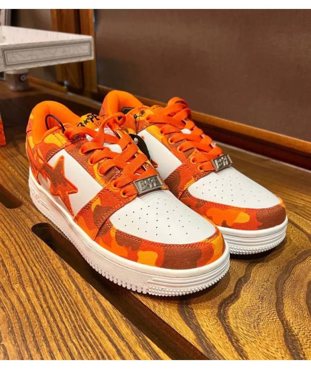 A BATHING APE Белые кожаные низкие кроссовки / кеды, фото 7