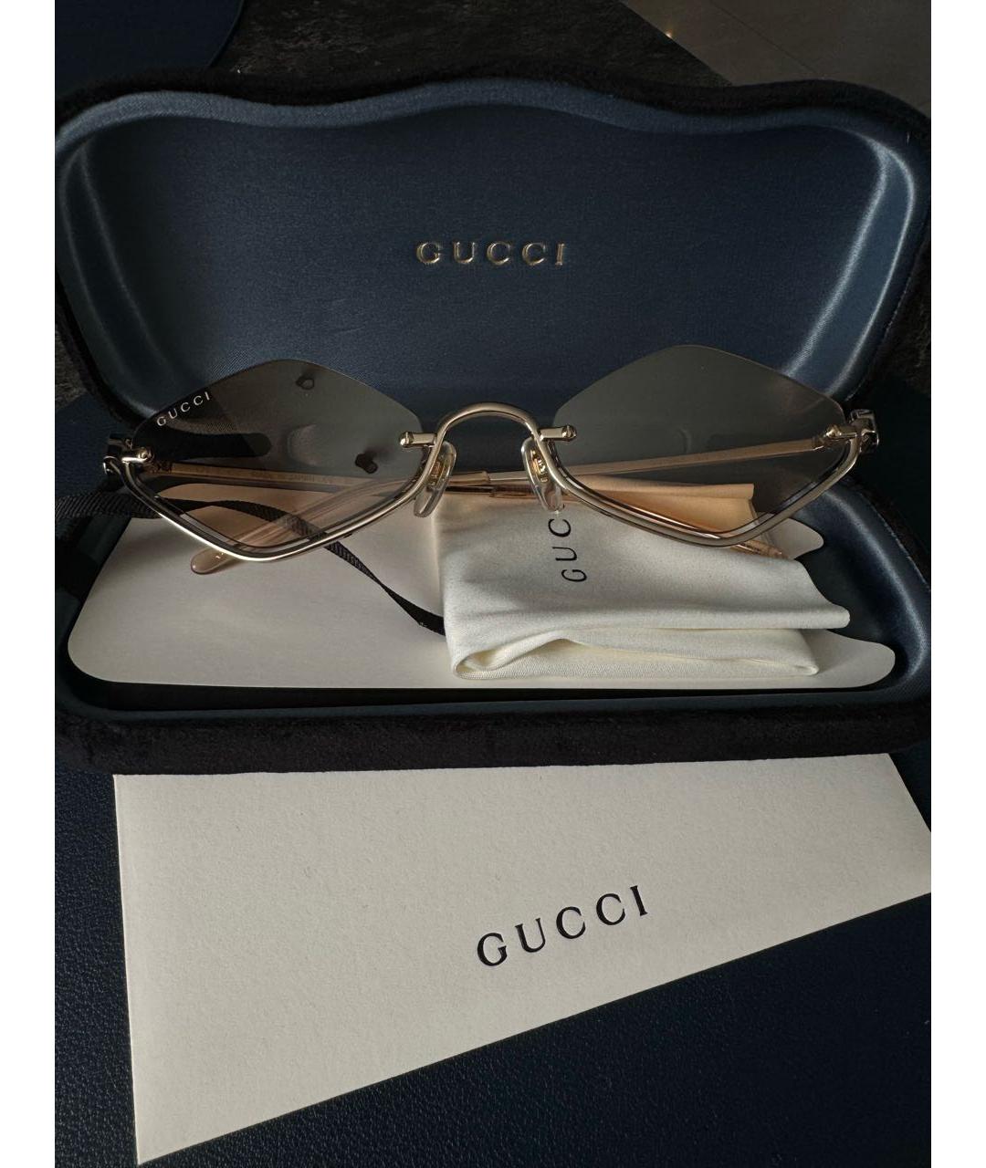GUCCI Бежевые металлические солнцезащитные очки, фото 4