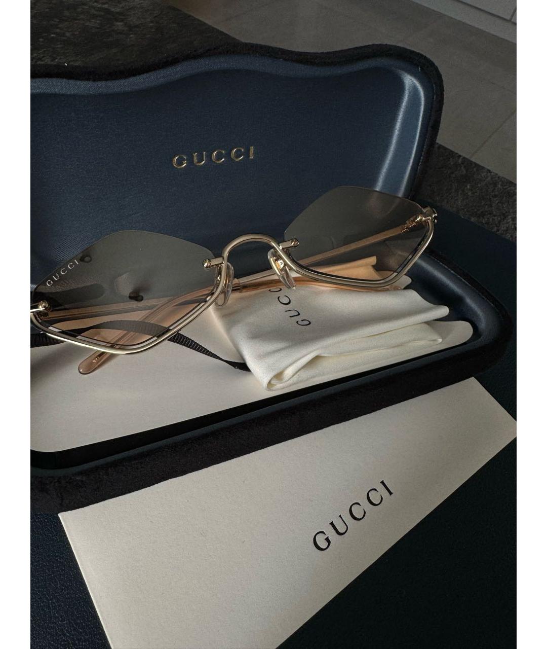 GUCCI Бежевые металлические солнцезащитные очки, фото 3