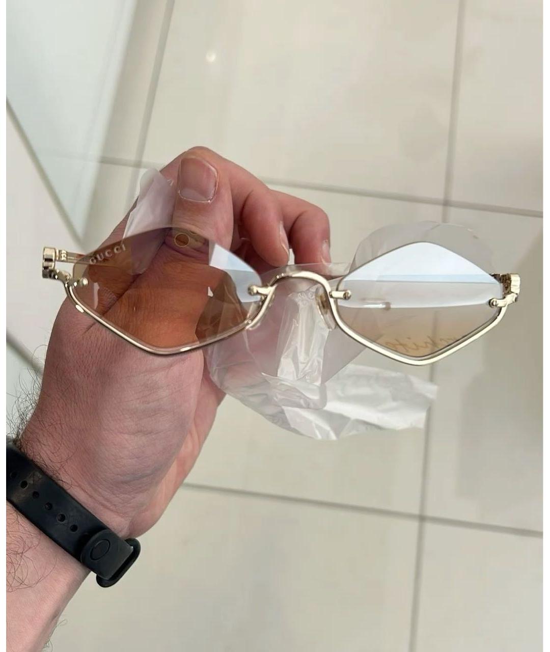GUCCI Бежевые металлические солнцезащитные очки, фото 2