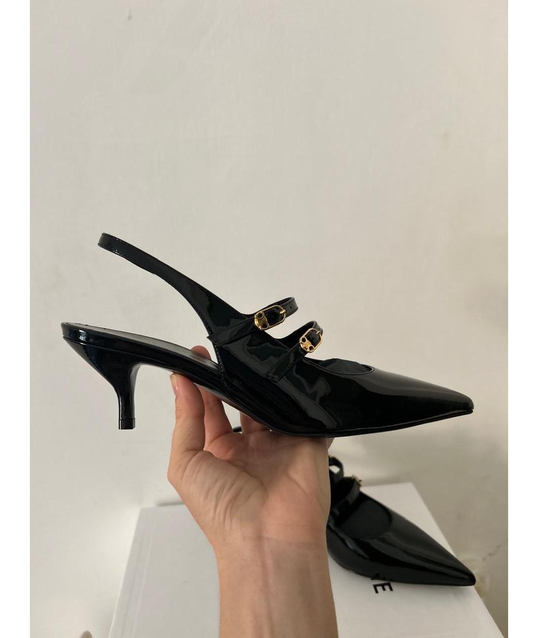 CELINE Черные лодочки на низком каблуке из лакированной кожи, фото 7