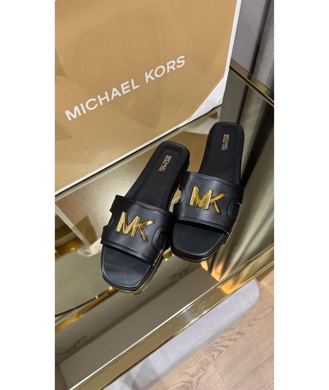 MICHAEL KORS Черные кожаные шлепанцы, фото 7
