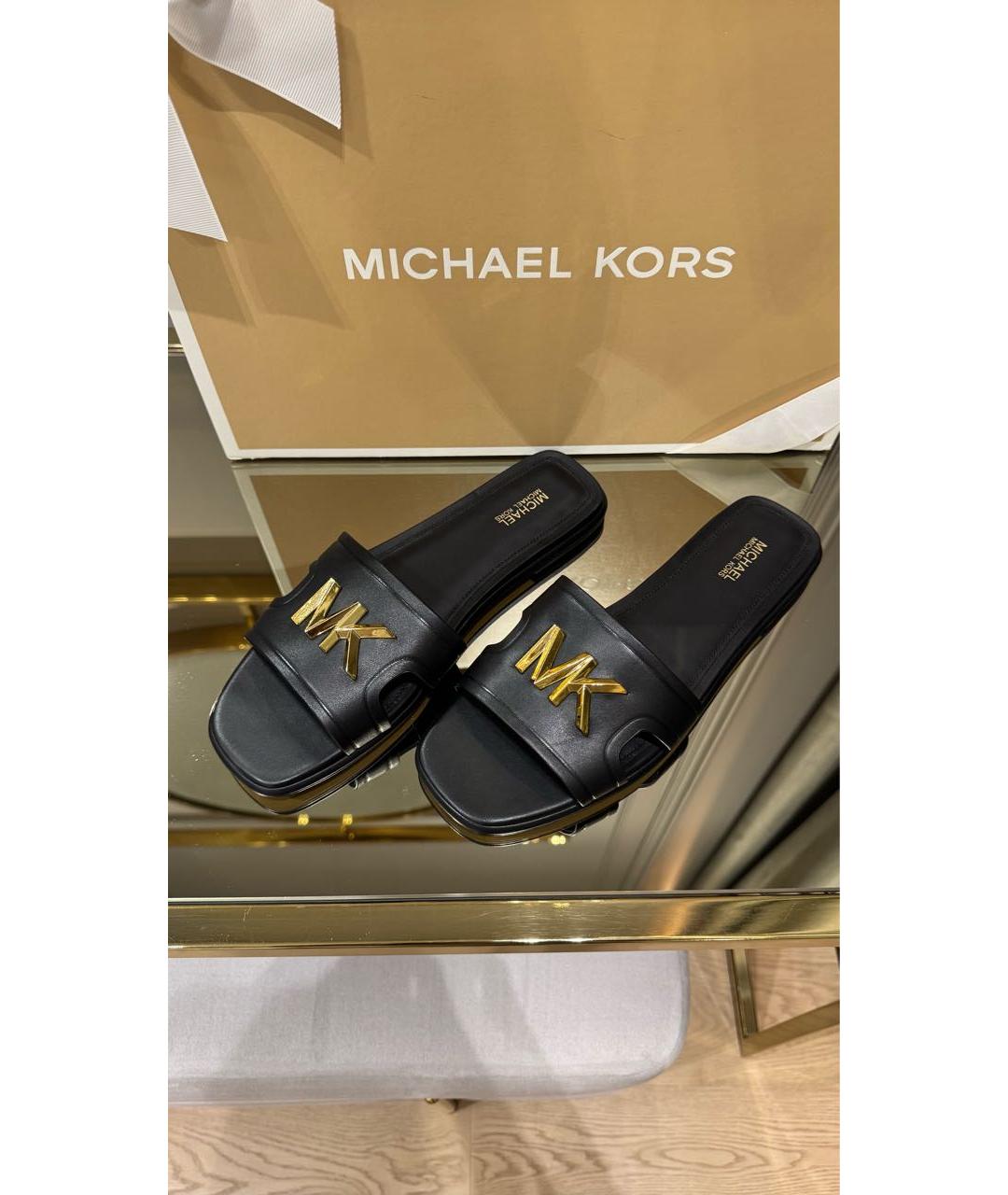 MICHAEL KORS Черные кожаные шлепанцы, фото 2