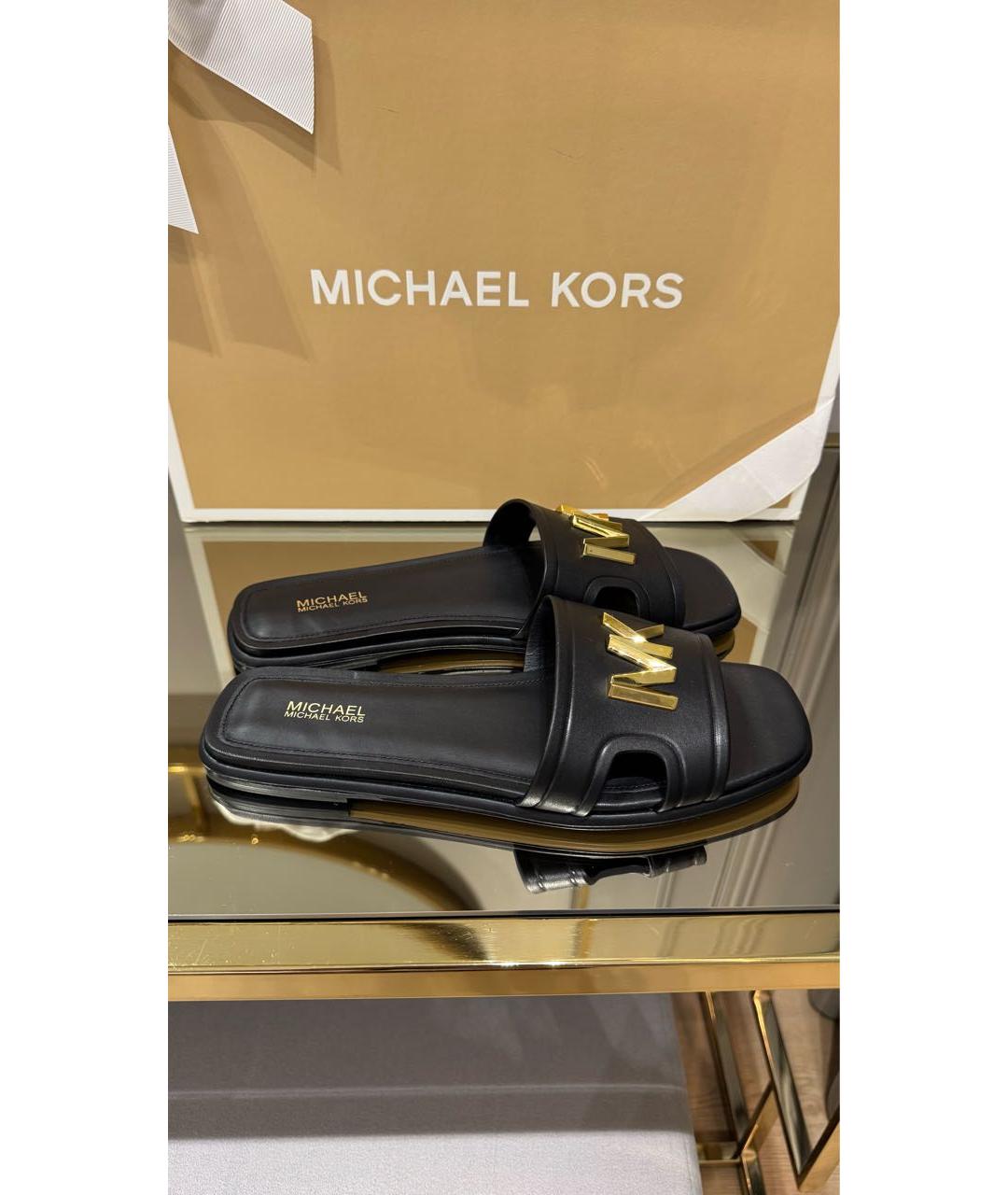 MICHAEL KORS Черные кожаные шлепанцы, фото 5