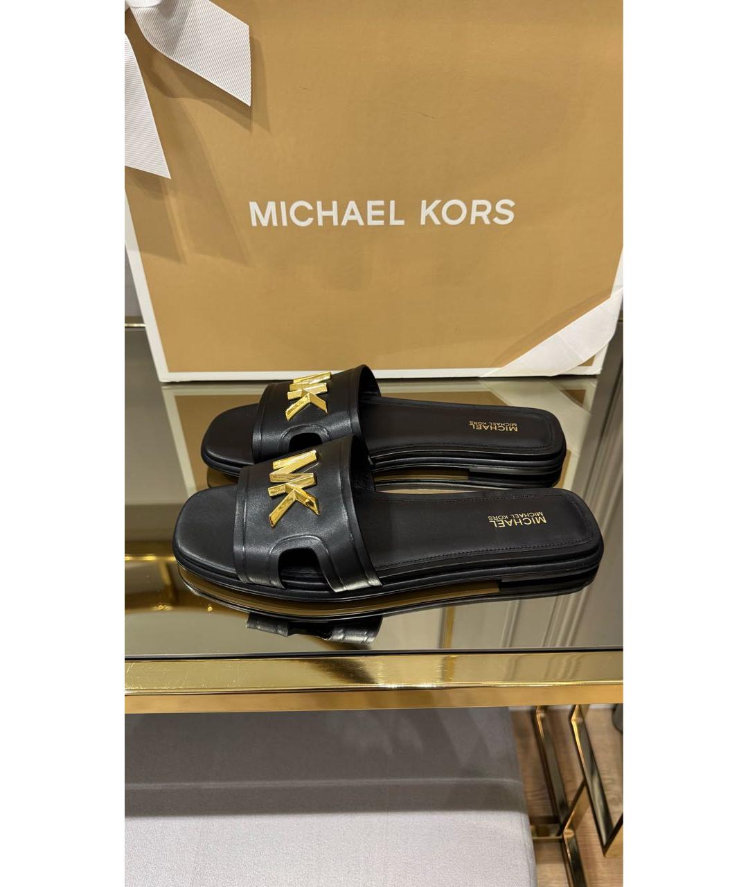 MICHAEL KORS Черные кожаные шлепанцы, фото 4