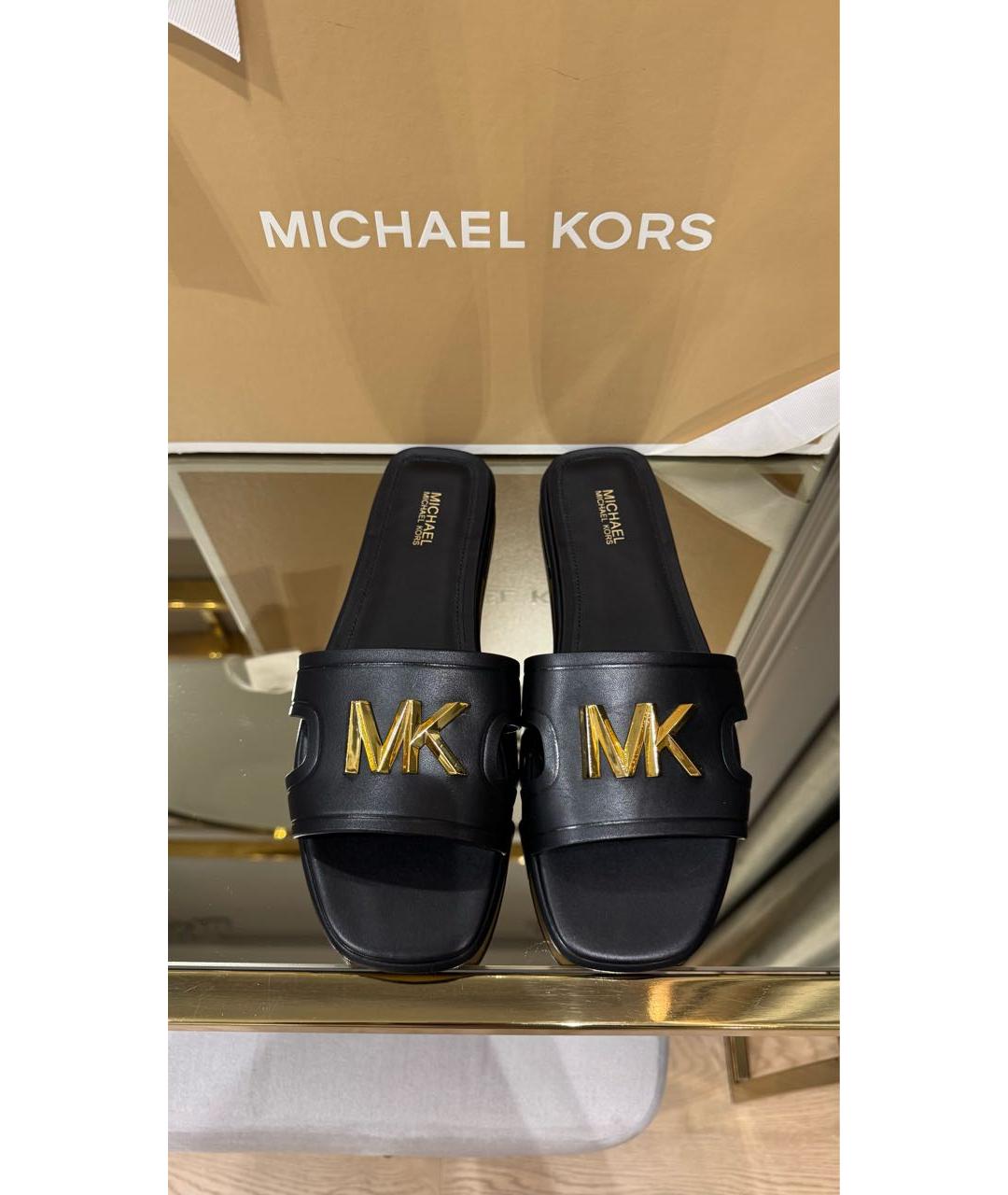 MICHAEL KORS Черные кожаные шлепанцы, фото 3