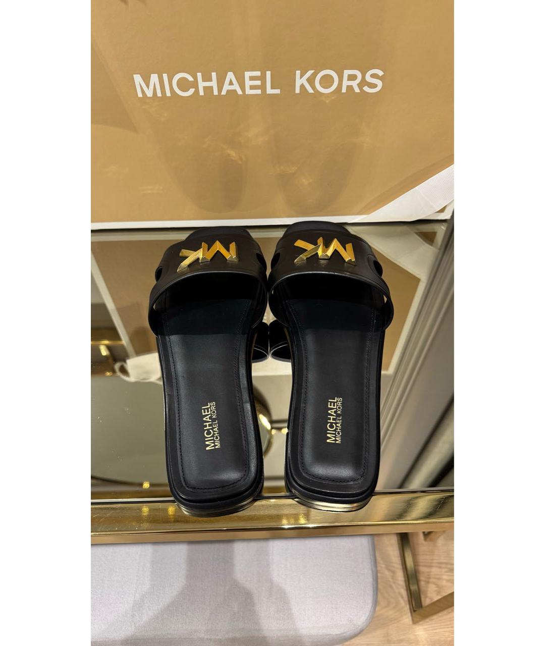 MICHAEL KORS Черные кожаные шлепанцы, фото 6