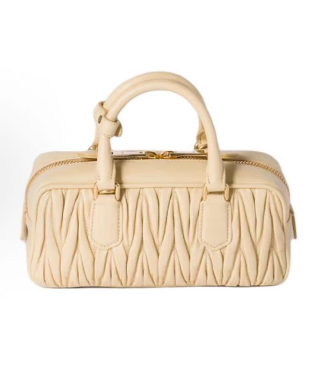 MIU MIU Бежевая кожаная сумка через плечо, фото 3