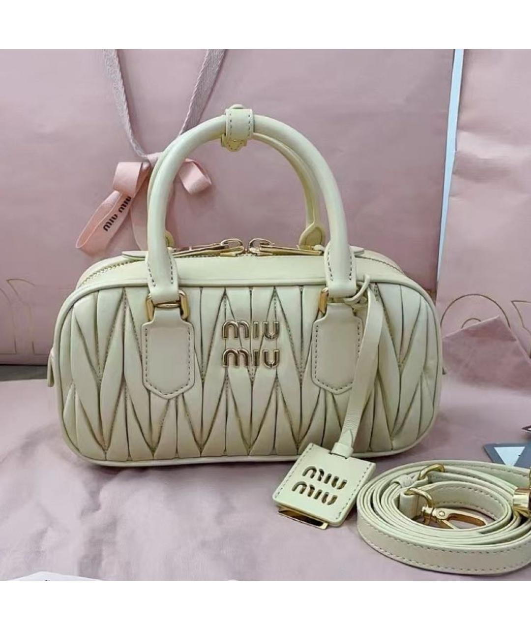 MIU MIU Бежевая кожаная сумка через плечо, фото 5