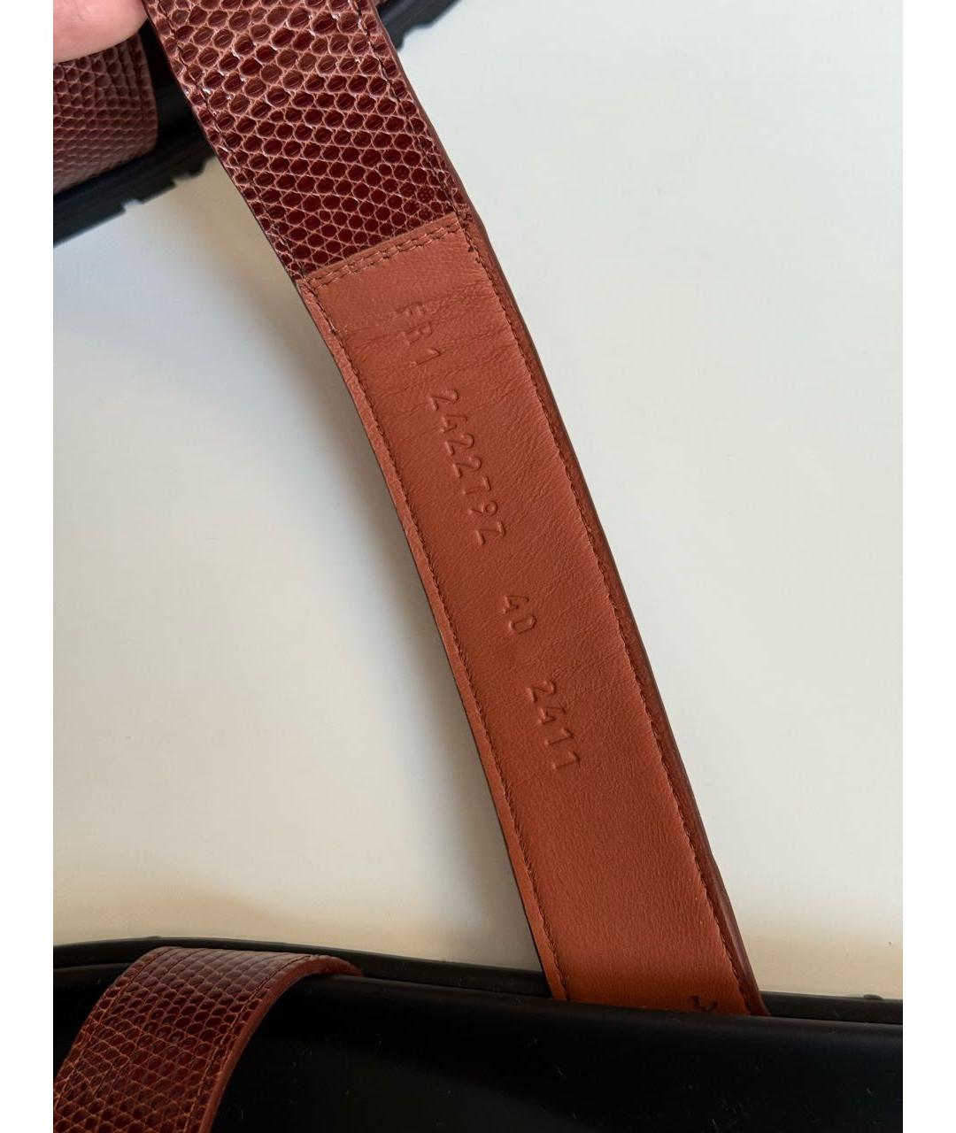 HERMES Коричневые шлепанцы из экзотической кожи, фото 4