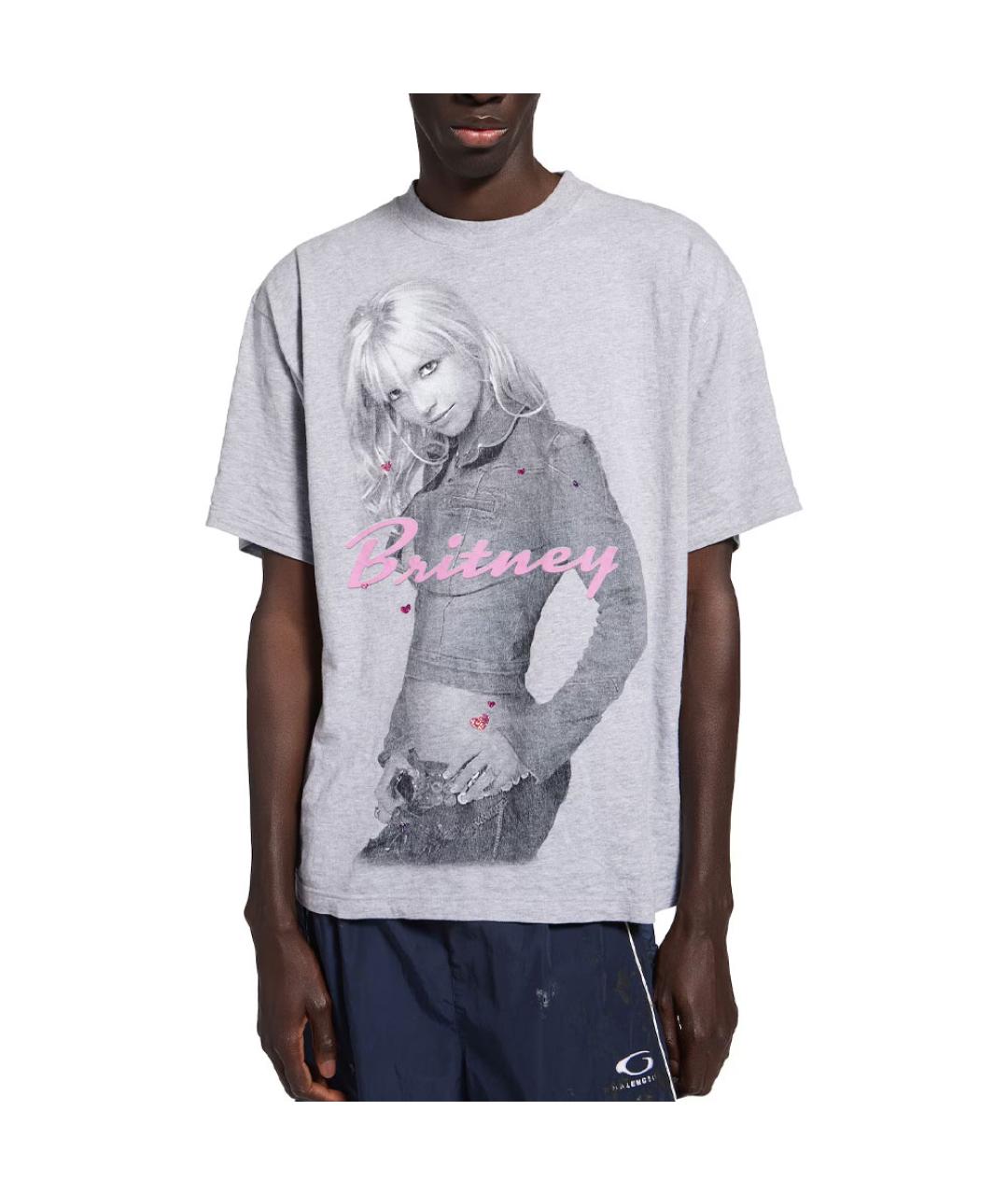 BALENCIAGA Серая хлопковая футболка, фото 3