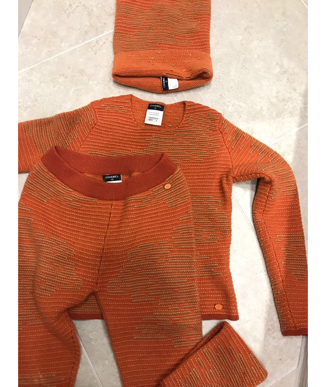 CHANEL PRE-OWNED Оранжевый шерстяной костюм с брюками, фото 3