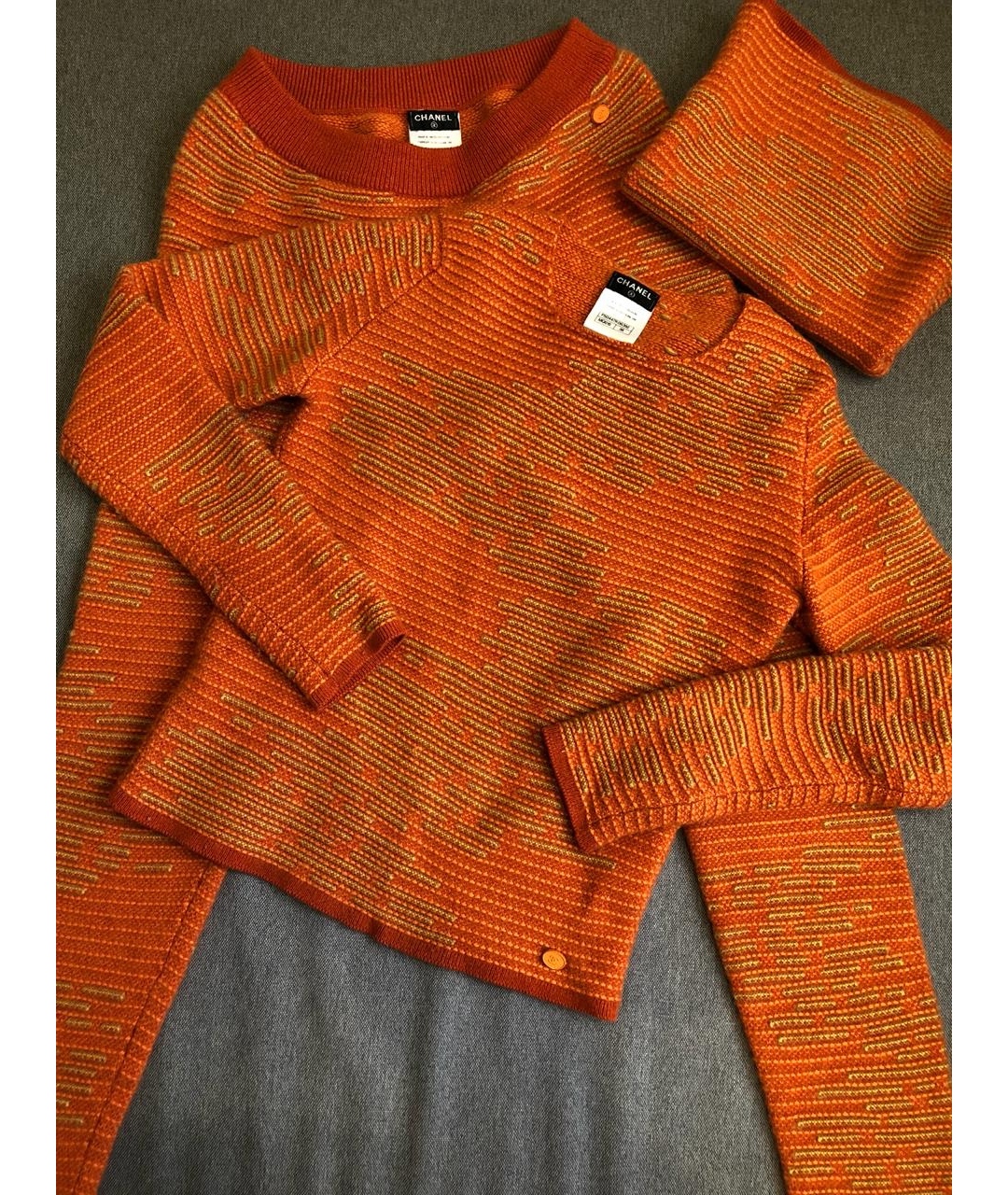 CHANEL PRE-OWNED Оранжевый шерстяной костюм с брюками, фото 5