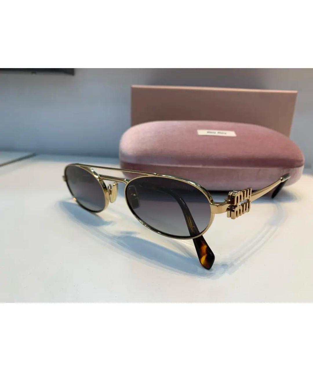 MIU MIU Золотые металлические солнцезащитные очки, фото 6