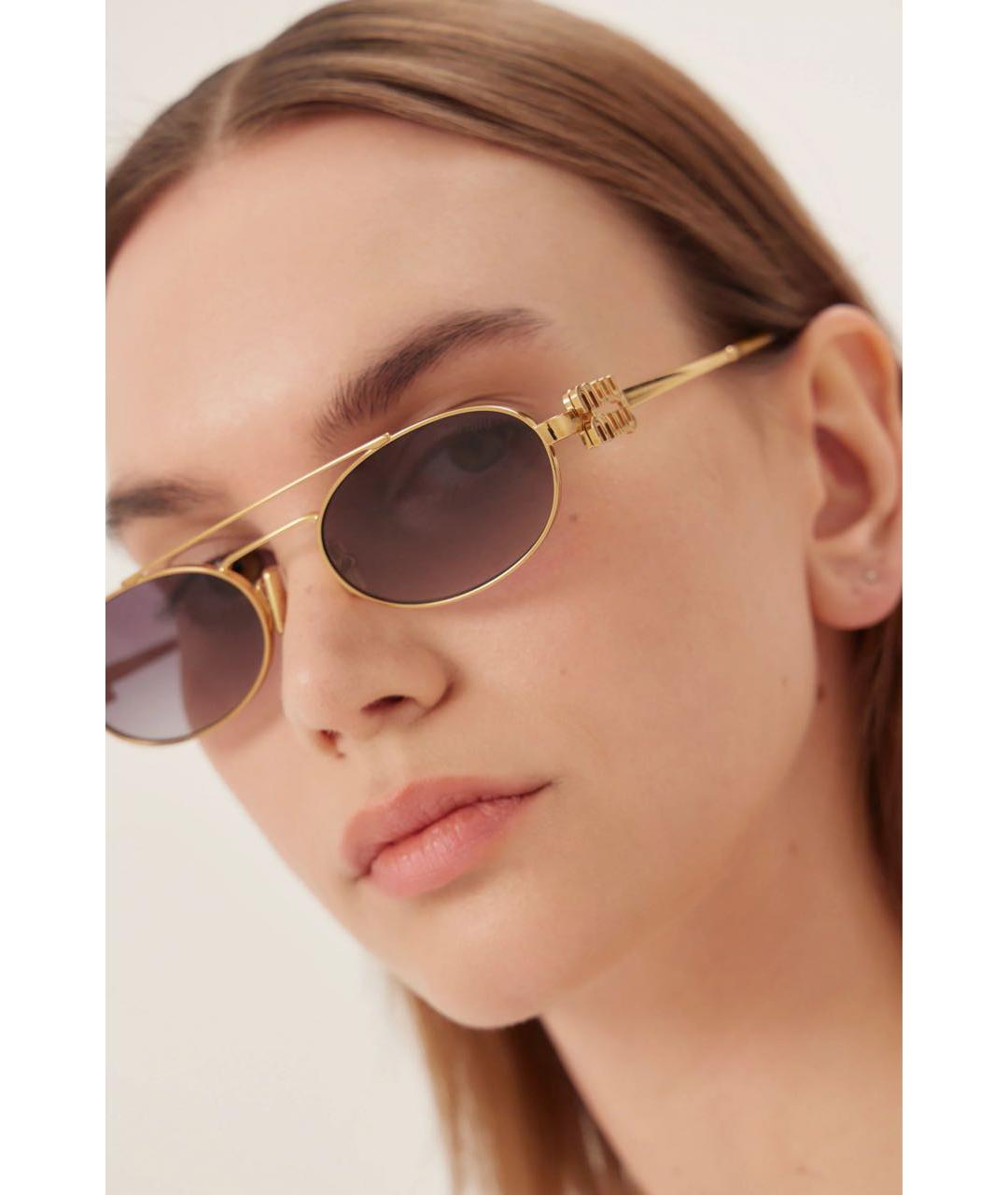 MIU MIU Золотые металлические солнцезащитные очки, фото 8