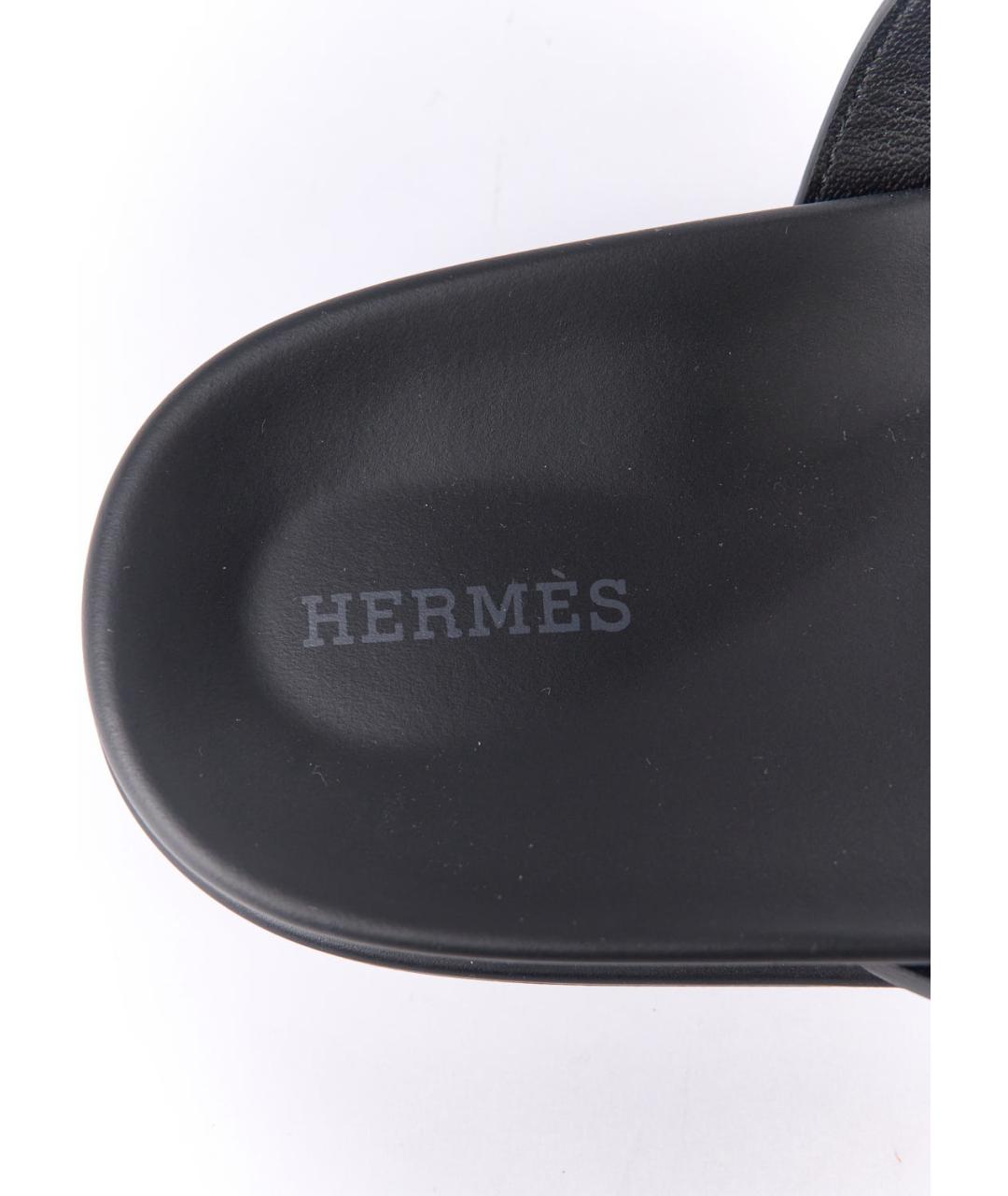 HERMES Черные кожаные шлепанцы, фото 6