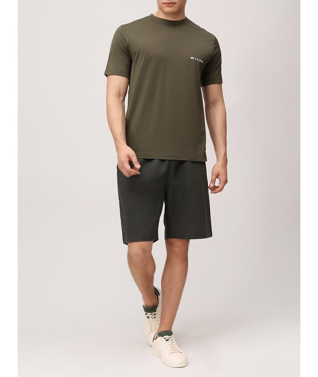KITON Хаки хлопковая футболка, фото 2