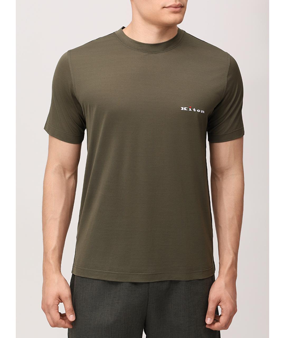 KITON Хаки хлопковая футболка, фото 4