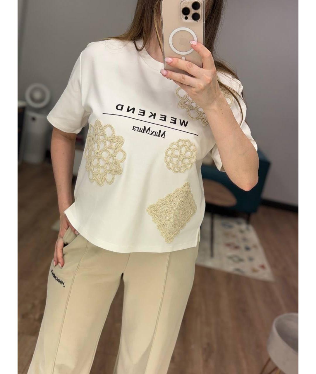 WEEKEND MAX MARA Белая хлопковая футболка, фото 6