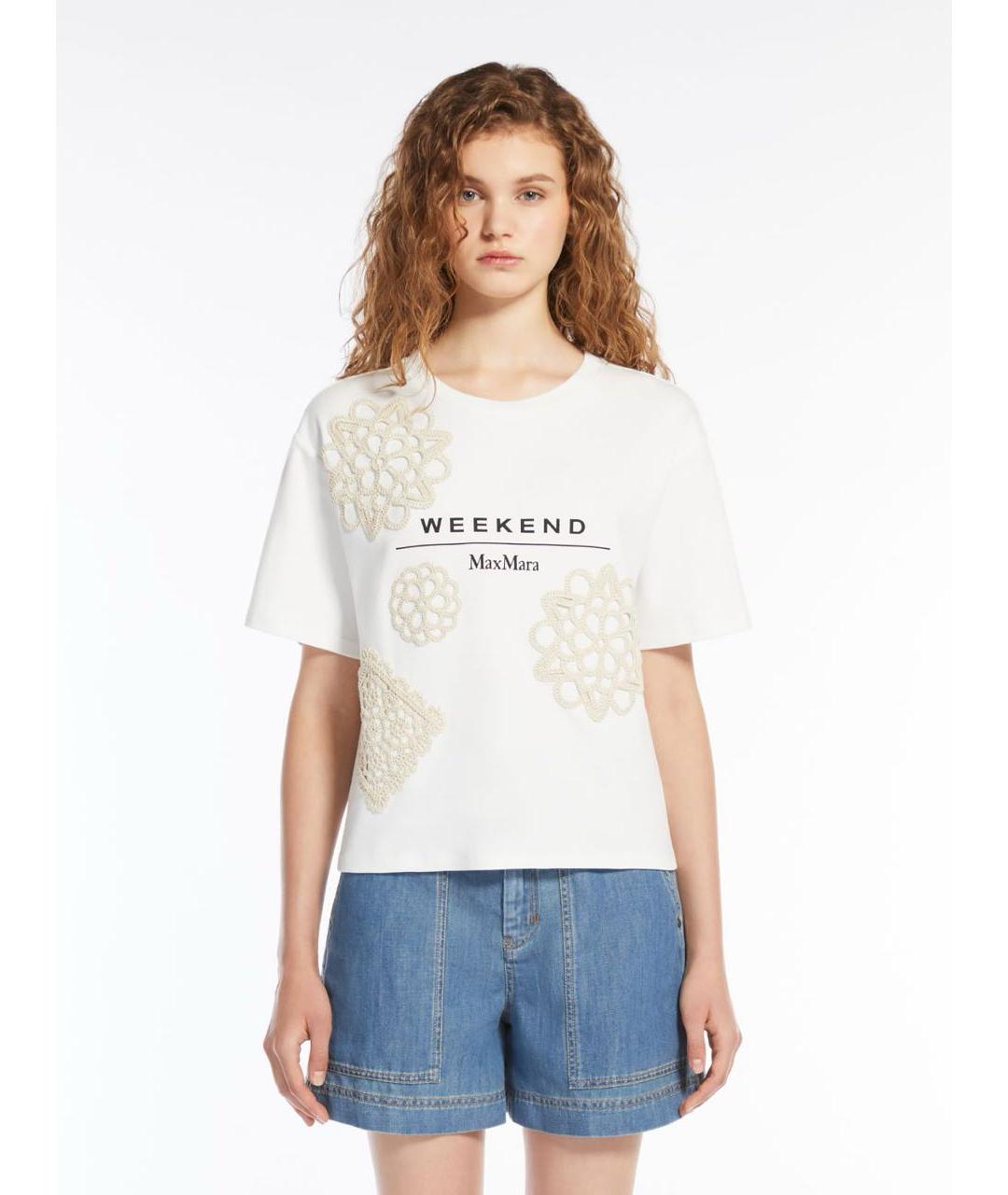 WEEKEND MAX MARA Белая хлопковая футболка, фото 2