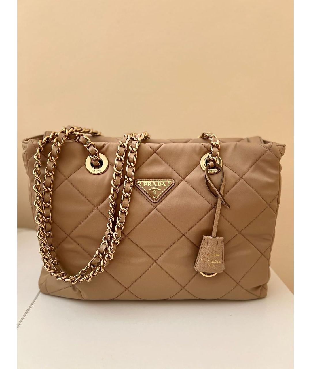 PRADA Бежевая синтетическая сумка тоут, фото 9
