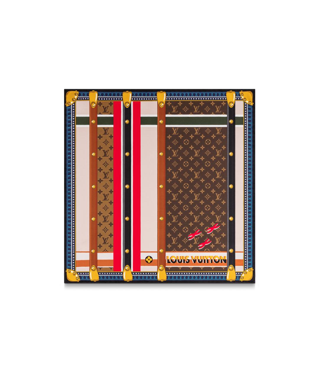 LOUIS VUITTON Коричневый шелковый шарф, фото 1