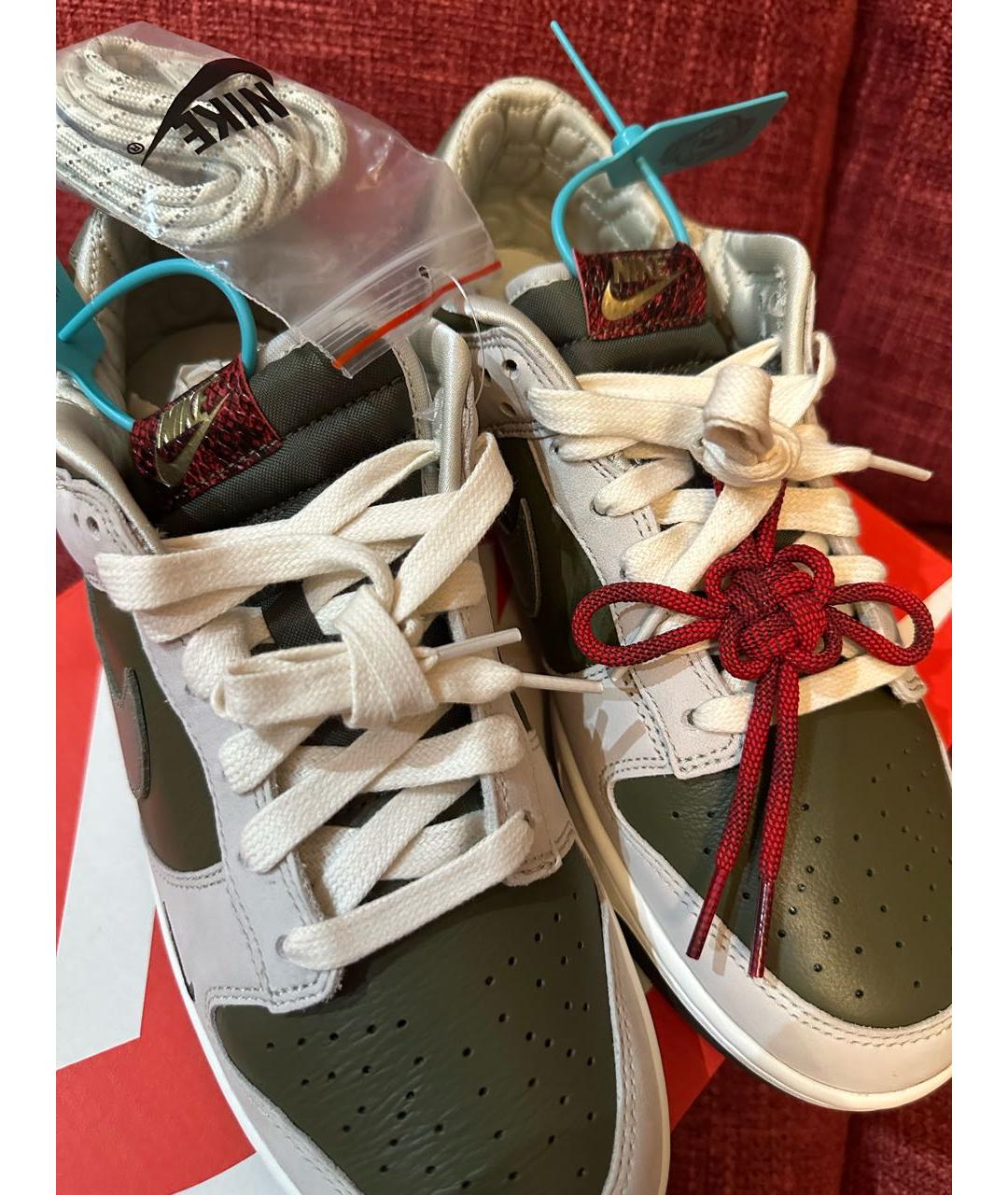 NIKE Хаки кожаные низкие кроссовки / кеды, фото 2