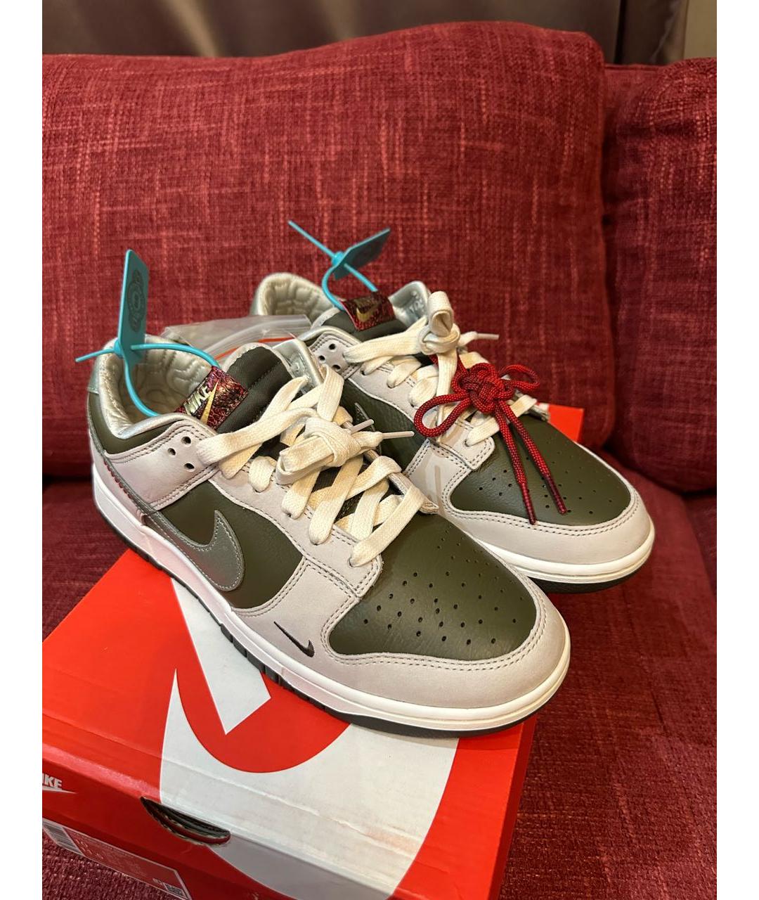 NIKE Хаки кожаные низкие кроссовки / кеды, фото 3