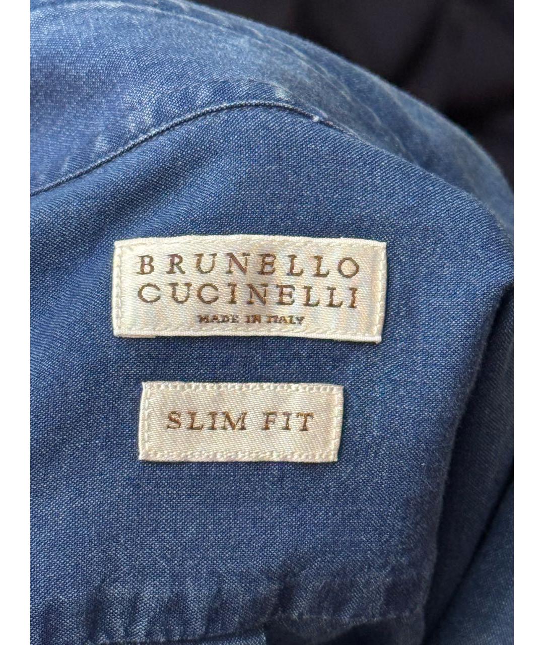 BRUNELLO CUCINELLI Синяя хлопковая кэжуал рубашка, фото 4
