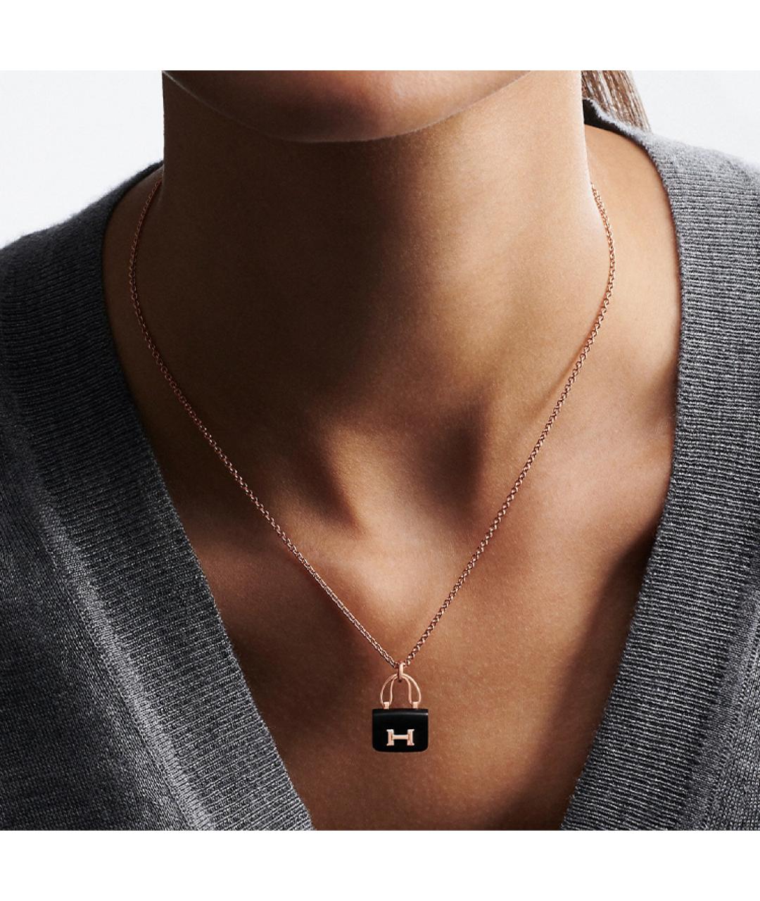 HERMES Черная цепочка из розового золота, фото 3