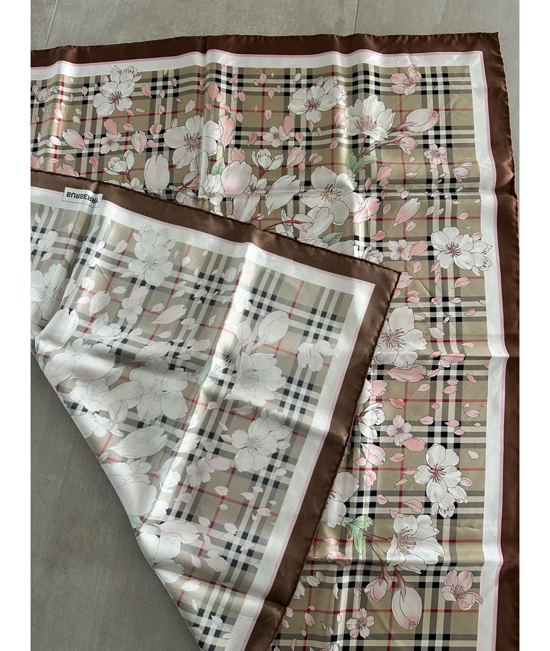 BURBERRY Бежевый шелковый платок, фото 4