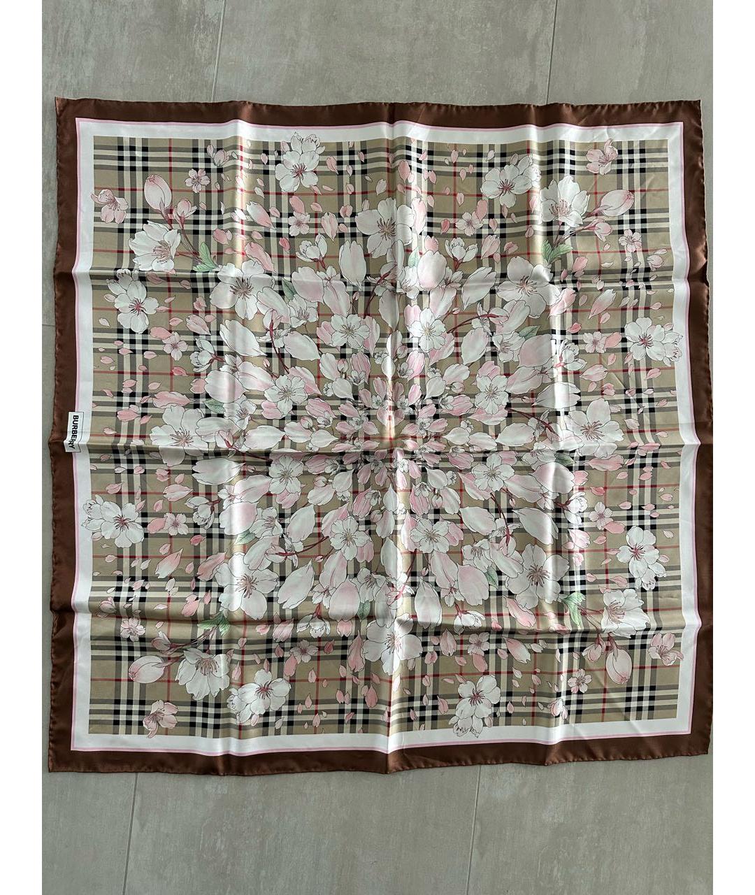 BURBERRY Бежевый шелковый платок, фото 3