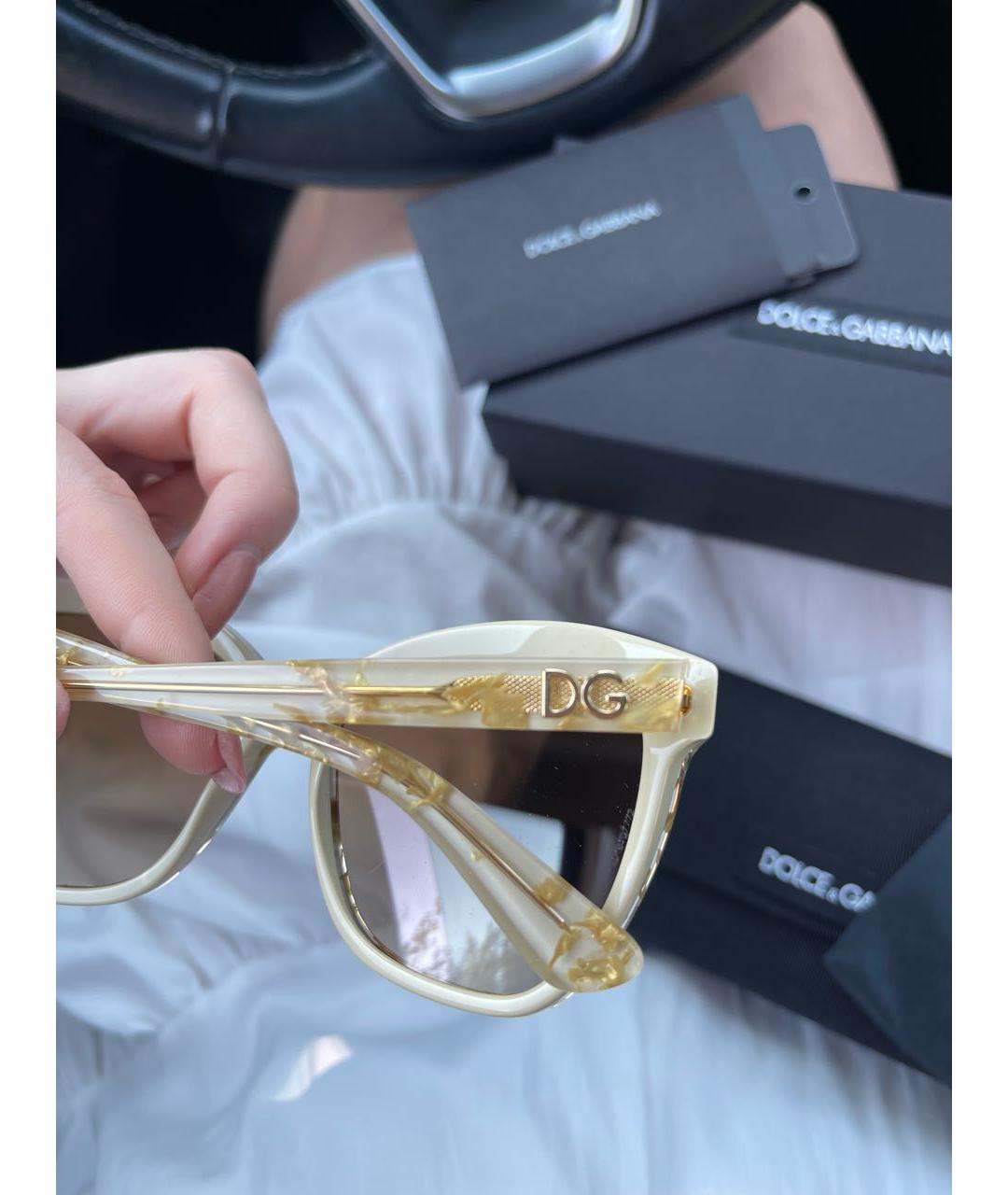 DOLCE&GABBANA Золотые пластиковые солнцезащитные очки, фото 4
