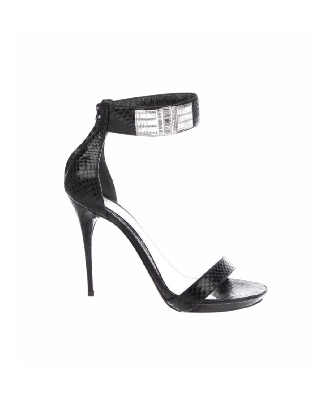 ALEXANDER MCQUEEN Черные босоножки из экзотической кожи, фото 1