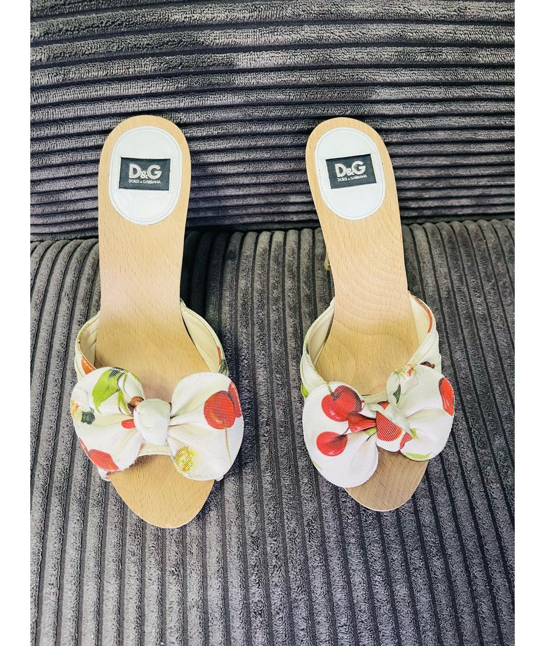 DOLCE&GABBANA Белые текстильные сабо, фото 2