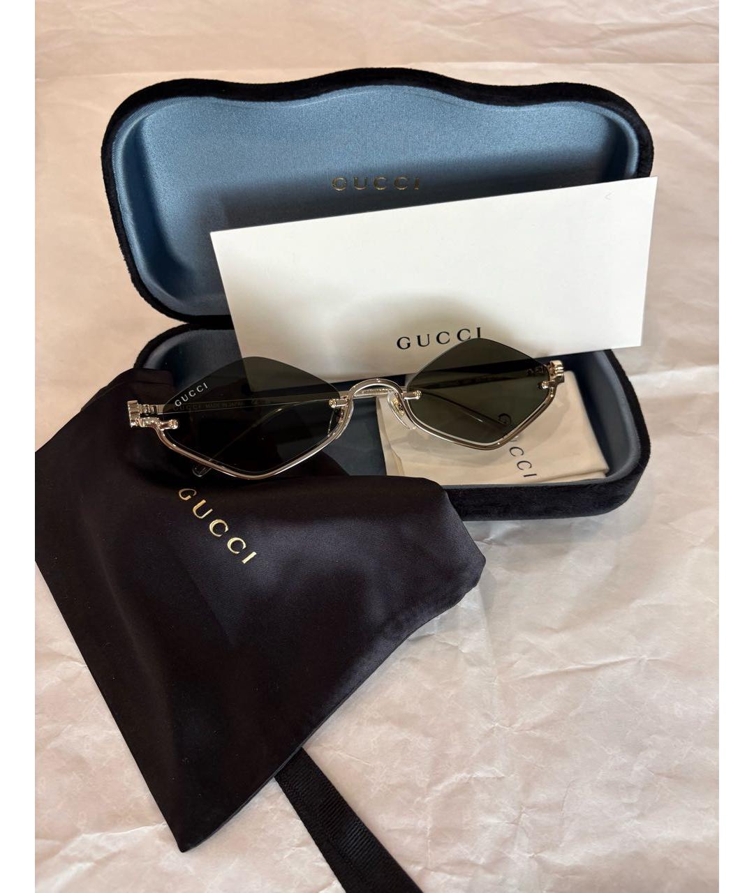 GUCCI Золотые металлические солнцезащитные очки, фото 4