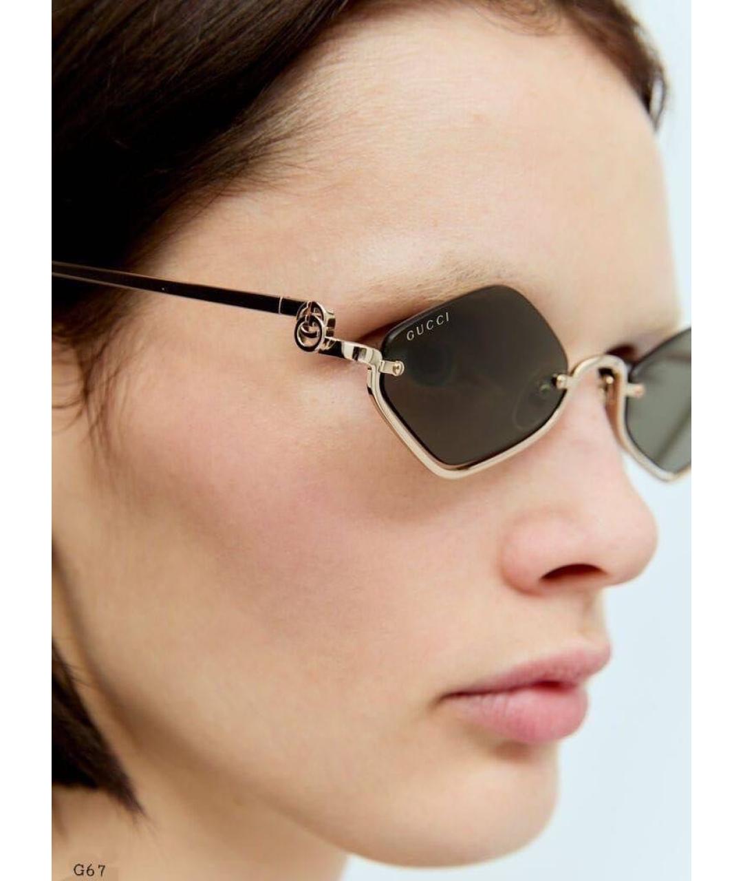 GUCCI Золотые металлические солнцезащитные очки, фото 6