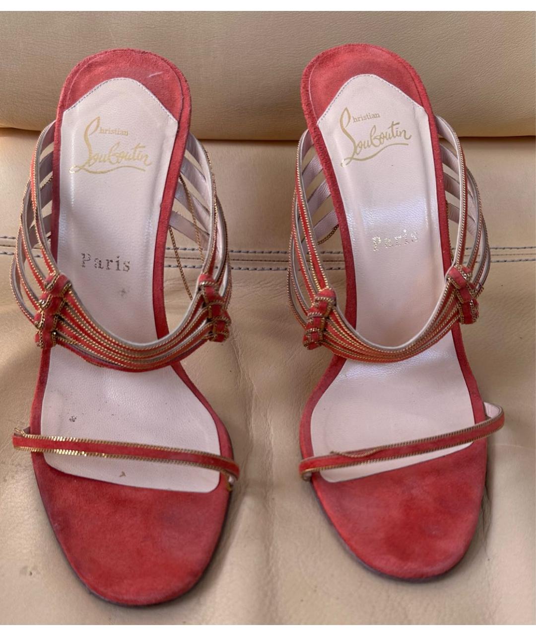 CHRISTIAN LOUBOUTIN Красные замшевые босоножки, фото 2